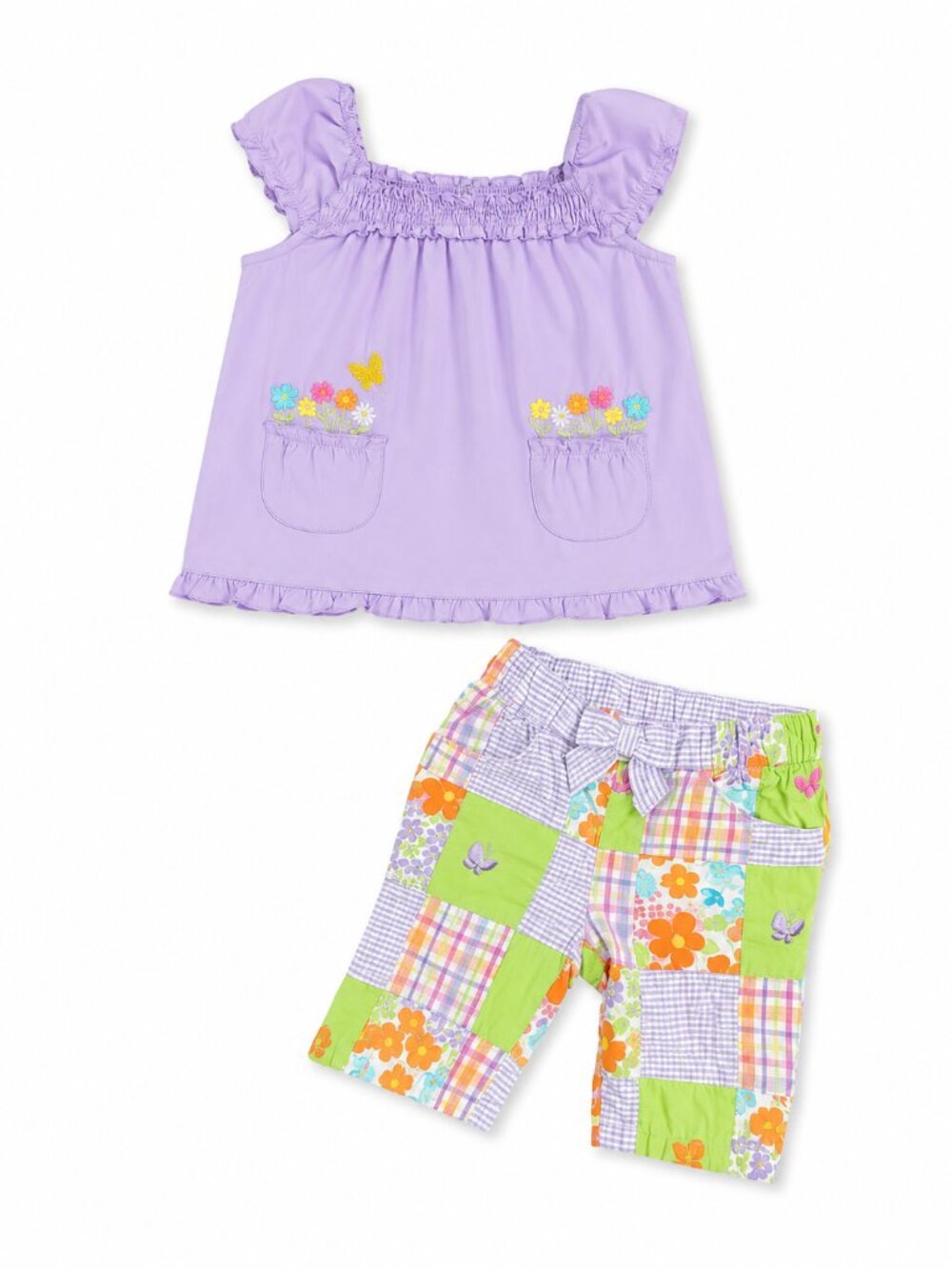 🌸 Gymboree Lilac Floral Tank & Patchwork Shorts Set – Girls Size 6–12 Months 🌸